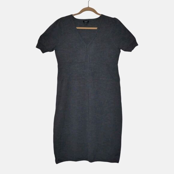 Talbots Sz Large Pure Merino Wool Short Sleeve V Neck Midi Dress Office Siren - Picture 1 of 8